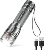 WdtPro Rechargeable Flashlights High Lumens, 1 Pack Super Bright LED Small Tactical EDC Flashlight with 10H Runtime, Portable Flash light for Camping, Home, Emergency Essentials Grey(Battery Included)