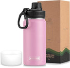 koodee 16 oz Water Bottle-Stainless Steel Double Wall Vacuum Insulated Wide Mouth Water Bottle with Leakproof Spout Lid (Pink)