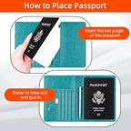 WALNEW Passport Holder for Travel, RFID Passport Cover Wallet for Women Men, PU Leather Passport Book Card Holder Case with Pen (Elastic Band Closure, C-Blue)