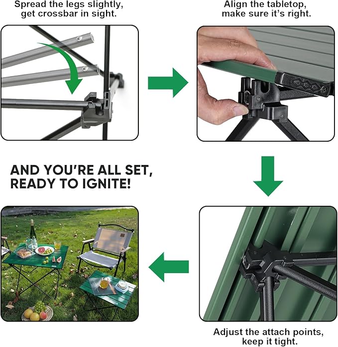 Portable Folding Camping Table, Large Compact Aluminum Beach Picnic Table, Lightweight Collapsible Outdoor Camp Tables That Folds & Rolls Up, Beach Gear Essentials Camp Accessories, Sylvan Green