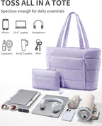 Puffer Tote Bag for Women, Lightweight Puffy Work Handbag Teacher Nurse Quilted Shoulder Bag for School Travel Gym