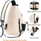 MOSISO Sling Backpack,Canvas Crossbody Hiking Daypack Bag with Anti-theft Pocket, Beige