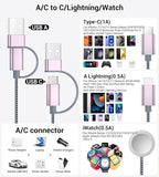 Temdan for Travel Vacation Essentials,3 in 2 USB C Cable for Apple Watch Charger/iPhone 17 Charger/Lightning,Multi Charging Cable Cord,Camping Essentials,Portable Designed for iWatch &iPhone 16-12-5FT