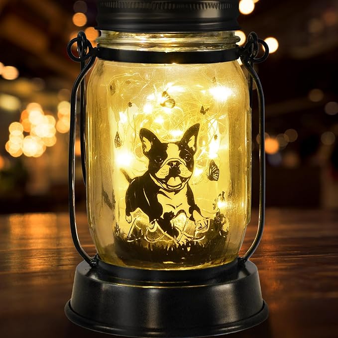 Boston Terrier Gifts for Women/Men Boston Terrier Solar Lanterns Mom Birthday Dog Lovers Lantern Pet loss Dog Memorial Lights Solar Garden Decoration for Yard, Patio,Backyard,Porch Torches Light