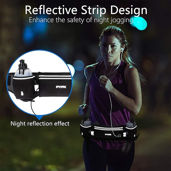PYFK Upgraded Running Belt with Water Bottles, Hydration Belt for Men and Women, Water Bottle Holder Running Pouch Belt, Fanny Pack Fits 7 inches Phones, Waist pack for Running Hiking Climbing