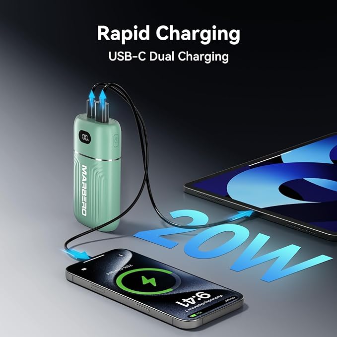 MARBERO 10000mAh Cell Phone Battery Bank 18W USB C in & Out High-Speed Charging Battery Pack Phone Charger Portable Compatible with iPhone iPad Sumsung Galaxy Google and More (Green)