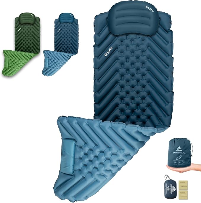 Camping Sleeping mat and Inflatable Pillow - Set, Portable, Ultra-Light, Thickened, Quick to inflate in 30s, can be Spliced. Suitable for Backpacking, Hiking, Camping and Other Scenes