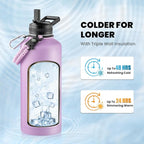 Insulated Water Bottle 87 oz, Triple Wall Vacuum Stainless Steel (Cold for 48 Hrs), Leak Proof & Non-BPA, Modern Water Flask Jug with Paracord Handle & Straw Spout Lids, Lilac