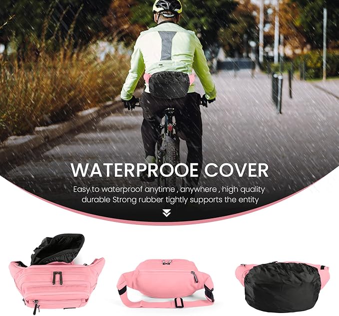 CXWMZY Fanny Packs For Women & Men Waist Pack Hip Bum Bag with Multi-Pockets Large Capacity Waterproof Casual Bum Bag for Disney Traveling Casual Cycling Running Hiking (Pink)