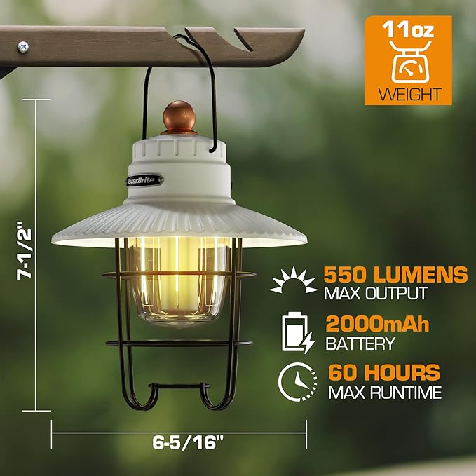 EverBrite LED Camping Lantern, USB C Rechargeable Lantern with 3 Light Modes, Vintage Outdoor Lanterns with Power Bank Function for Power Outages, Hurricane, Emergency, Fishing