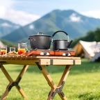 Adjustable 2 Burner Propane Camping Stove With Grill and Carry Bag, 16,000 BTU Foldable Camp Stove, Flame-out Protection, Camping Stove for BBQ/Tailgating, Orange