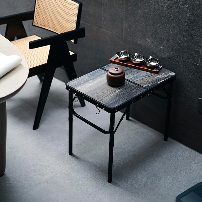 Small Folding Camping Table, 2ft Portable Picnic Table Aluminum 24" x 16", 3 Adjustable Heights Portable Lightweight Table Dining for RV, Picnic, Beach (Black Lava)