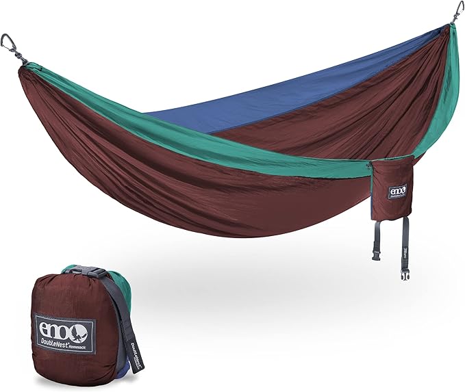 ENO DoubleNest Hammock - Lightweight, Portable, 1 to 2 Person Hammock - for Camping, Hiking, Backpacking, Travel, a Festival, or The Beach - Seaglass/Merlot/Denim