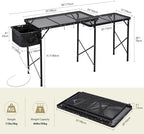 REDCAMP Portable Grill Table with Sink for Outside, Lightweight Aluminum Frame Folding Grill Stand Table with Adjustable Height for Camping Picnic Cooking BBQ, 36 x 20 x 31 in, Black