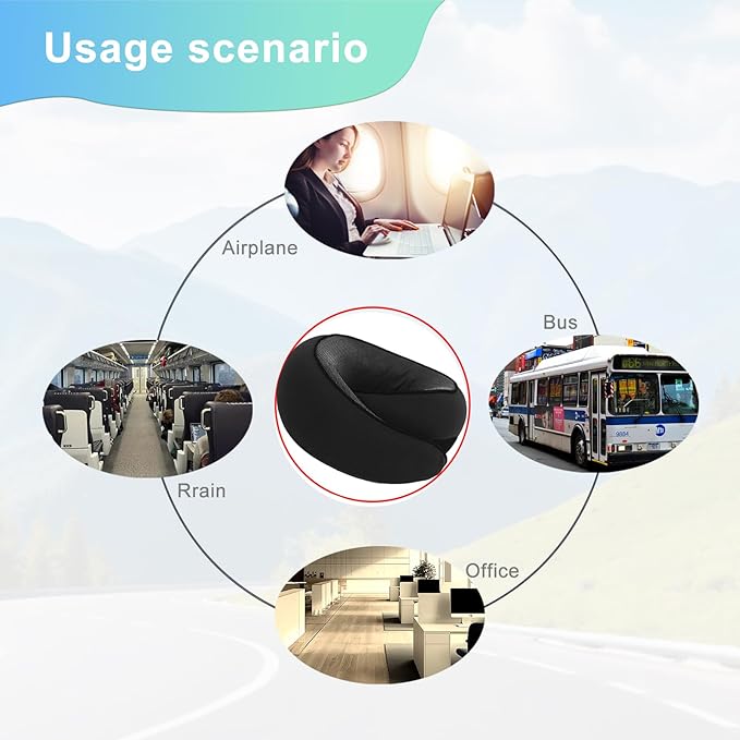 Cloud Sleep Travel Pillow｜360° Adjustable Neck Pillow for Airplane & Office｜NASA Memory Foam｜Free Eye Mask & Earplugs (Black)