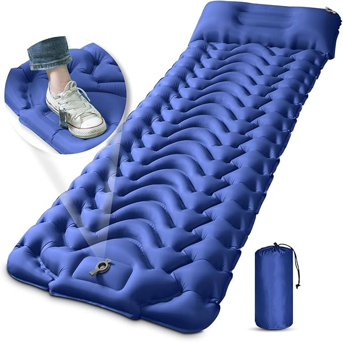 MEETPEAK Sleeping Pad, Extra Thickness Inflatable Camping Sleeping Mat with Pillow Built-in Foot Press, Compact Ultralight Camping Air Mattress for Backpacking, Hiking, Tent