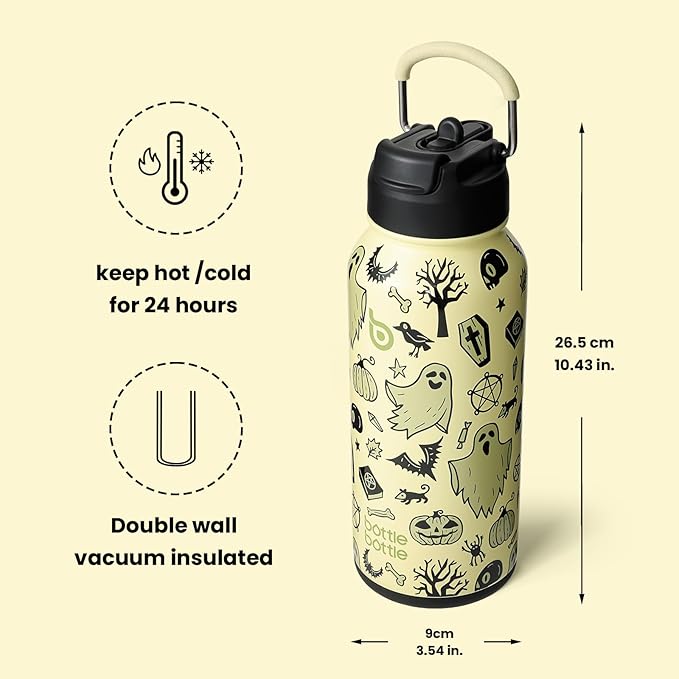 BOTTLE BOTTLE 32oz Insulated Water Bottle Stainless Steel Sport Water Bottle with Straw Dual-use Lid Design for Gym with Pill Box