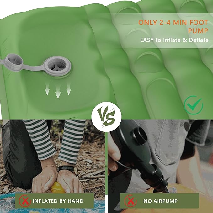 Double Self-Inflating Camping Mattress, with Pillow and Built-in Foot Pump, Comfortable & Portable for Backpacking, Hiking and Camping with Portable Storage Bag
