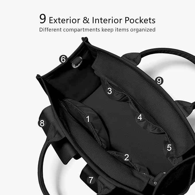 TOPDesign Heavy-Duty Canvas Tote Bag for Women, Adjustable Crossbody/Shoulder Handbag with 9 Pockets, Everything Tote