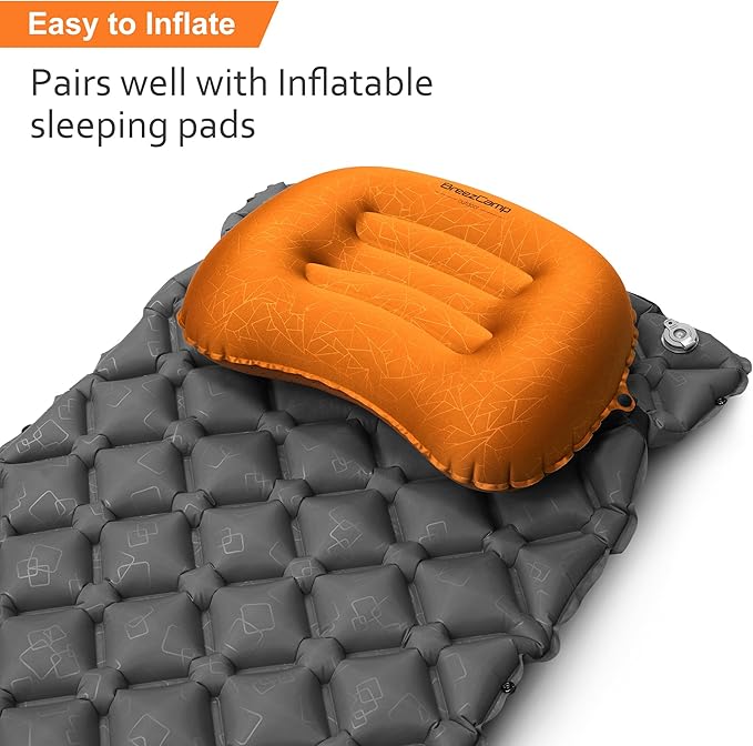 Inflatable Camping Pillow, Travel Blow Up Air Pillow, Neck Lumbar Support Ultralight Compact Pillow for Outdoor Hiking Backpacking Car Beach Airplane Sleeping Essentials, Orange