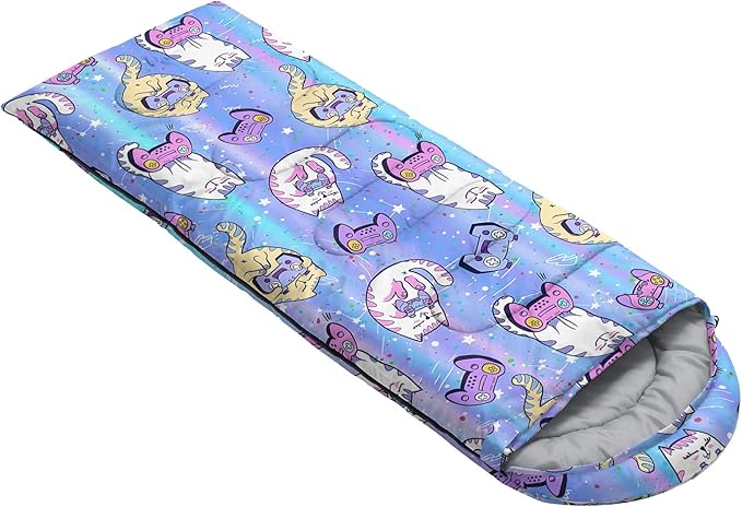 Kids Sleeping Bag for Boys Girls,Rocket Moon Print-Lightweight Warm Portable Outdoor Indoor-Waterproof Cold Weather Resistant Sleeping Bag for Camping Hiking