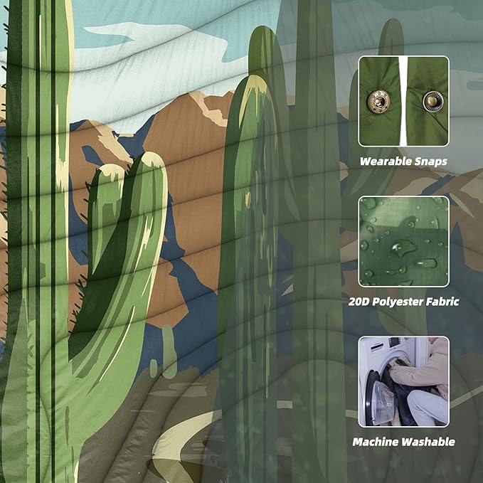 Outdoor Camping Blanket with Sherpa Lining, Extra Warm Thick Camp Blankets and Puffy Ultralight Soft Poncho DWR Camping Quilt for Cold Weather, Adventure, Sleeping, Backpacking 78"x 56"