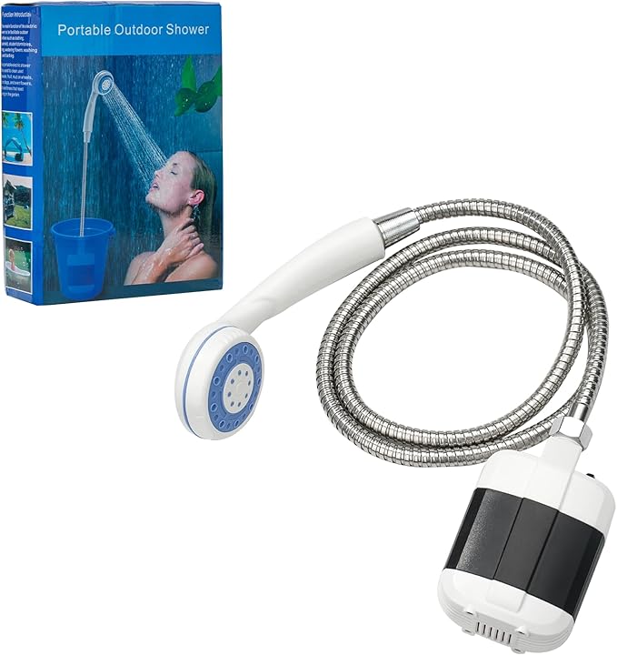 Portable Camping Shower Pump - Rechargeable Outdoor Shower Head Sprayer, Pumps Water from Bucket. Experience Refreshment Anywhere, Perfect for Camping, Hiking, Travel, Car Washing & Pet Cleaning