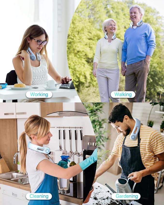Neck Fan, Hands Free Bladeless Neck Fans Portable Rechargeable, 360° Cooling Neck Fan, 4 Speeds, Quiet, 5200 mAh Battery Operated USB Wearable Personal Fan Gifts for Women, Travel, Outdoor