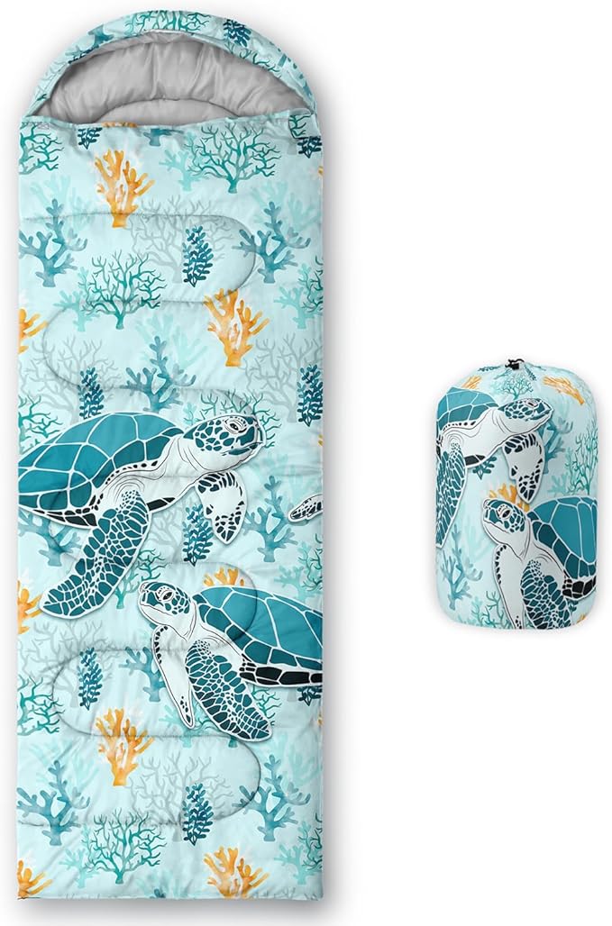 HOSIMA Cartoon Axolotl Sleeping Bags for Kids 10-12,Blue Cartoon Kids Sleeping Bags for Girls Boys,Compact Sleeping Bag for Camping Essentials and Hiking.