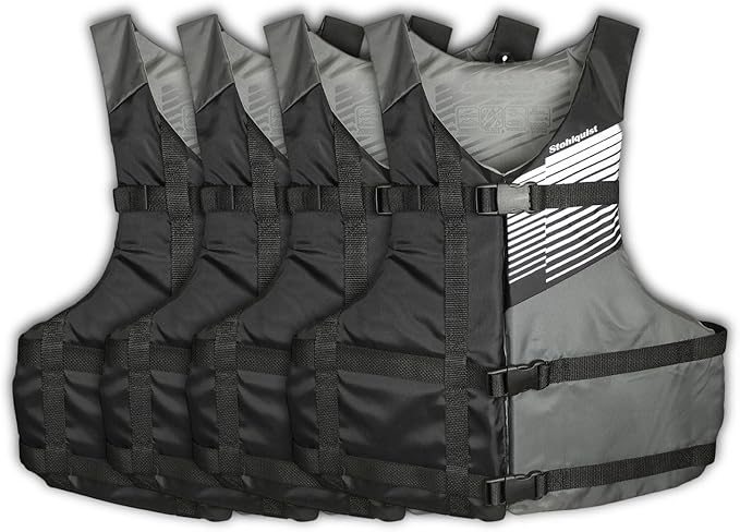 Stohlquist Universal Fit Adult Life Jacket PFD (4 Pack) Coast Guard Approved, for Men and Women 90+ lbs, Lightweight Neoprene and Adjustable, Ideal for Boating, Kayaking & Water Sports