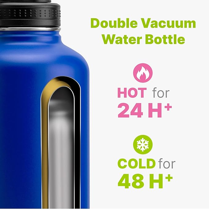 Insulated Water Bottle with Spout Lid-64 oz Stainless Steel Vacuum Wide Mouth Sports Water Bottle-Reusable Metal Travel Water Flask for Men (Navy)