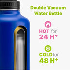 Insulated Water Bottle with Spout Lid-64 oz Stainless Steel Vacuum Wide Mouth Sports Water Bottle-Reusable Metal Travel Water Flask for Men (Navy)