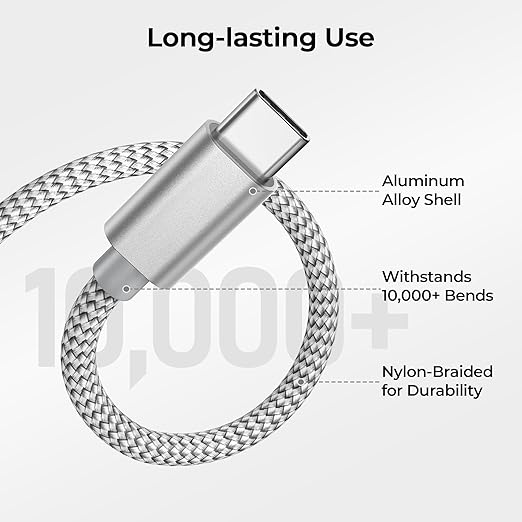 Basesailor for iPhone 17 16 Pro Max Charger Cord,USB to USB C Cable,Type C Charging Power Cord for Apple 17e 15 iPad 10 Air 4 5,Samsung Galaxy S26 S25 S24 S23,Silver,2Pack 10FT(3M)