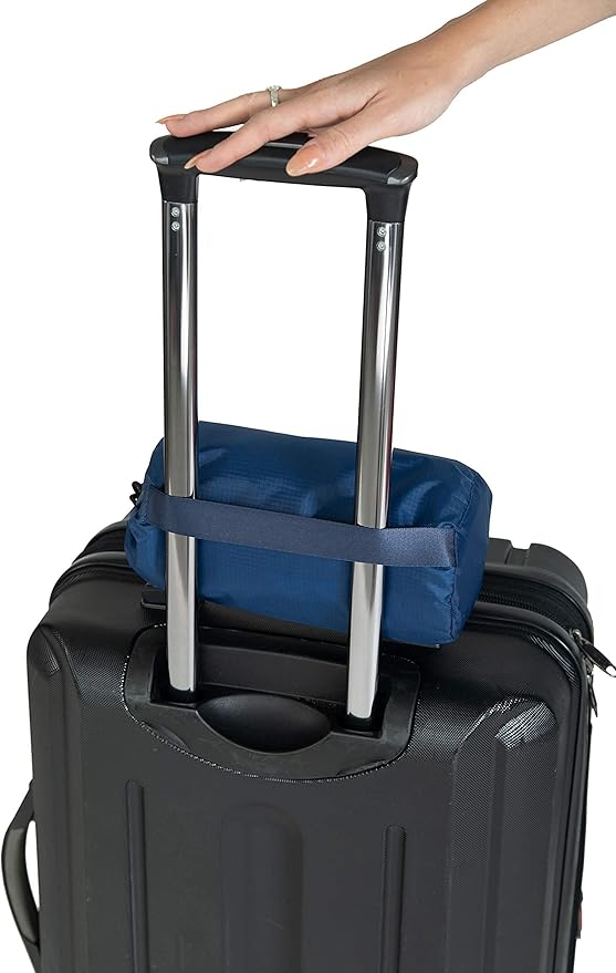 BlueHills Premium Soft Compact Travel Blanket Value Pack Set of 2 - Airplane Flight Blanket Throw in Soft with Luggage Belt Compact Pack Large Blanket for Travel Black and Navy Blue Color
