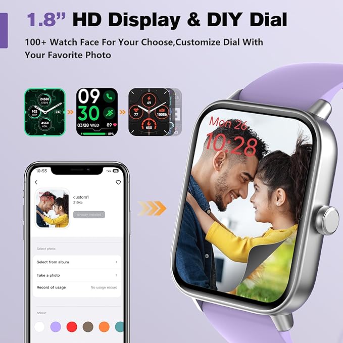 Fitpolo Smart Watch for Women,1.8” Touchscreen, Bluetooth Call, Alexa Built-in,24/7 Heart Rate, SpO2 Monitor, Step Counting, Sleep Tracking, IP68 Waterproof Fitness Tracker Watch for Android iPhone