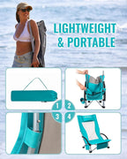 KingCamp Low Beach Chairs, Portable Folding Chair for Adults Extra Wide Ergonomic High Back Seat 300lbs Heavy Duty Lightweight Oversized Gear with Carry Bag for Outdoor Lawn Camping Picnic
