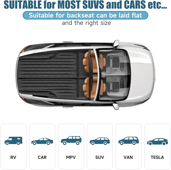 SUV Air Mattress Double-Sided Flocking Car Mattresses for Car Bed, Travel Camping Sleeping Bed with Air Pump 2 Pillows
