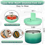 12oz Insulated Vacuum Food Jar with Buckle Lid Wide Mouth Soup Thermo for Hot Food Kids Leakproof Stainless Steel Lunch Container (Gradient Green, 12OZ)