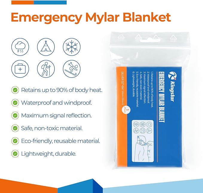 Emergency Blankets (4 Packs, 84" L x 52" W) Mylar Thermal Blankets for Survival and Protection,Space Blanket Survival Kits Camping Blanket, Ideal for Outdoors, Hiking, Survival, Marathons