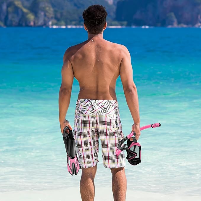 Snorkeling Gear for Adults, Mask Fin Snorkel Set, Dry Top Snorkel, Snorkeling Kit Travel Diving Package, Panoramic View Anti-Fog Anti-Leak Adjustable Swim Fins