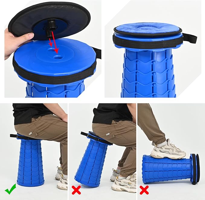 2 Pack Upgraded Collapsible Stools Folding Stool with Cushion,Retractable Folding Stool Max Load Capacity 400lbs, Portable Telescoping Stools for Camping Hiking Outdoor BBQ Fishing-Dark Blue