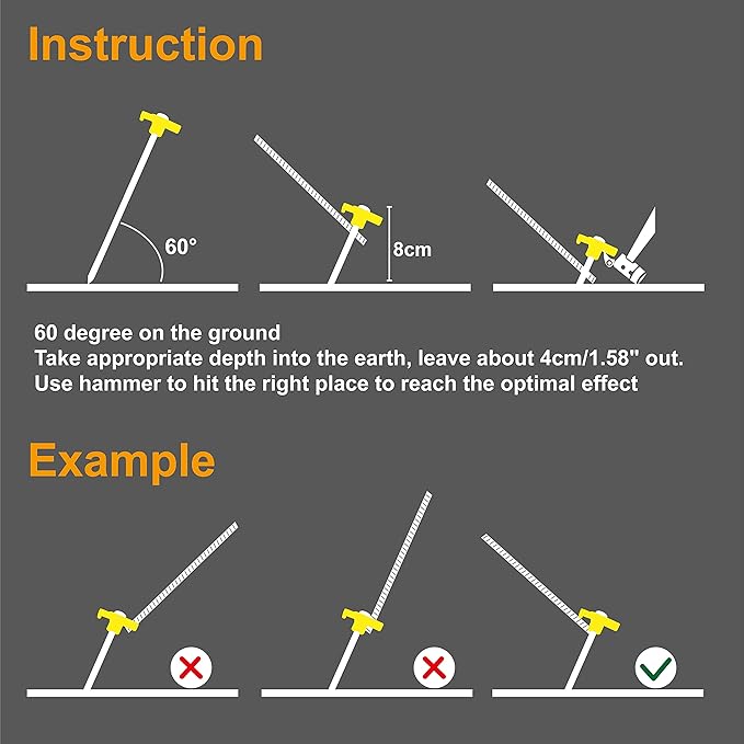 ABCCANOPY 8 Inch Tent Stakes 10 Pcs Non-Rust Metal Ground Anchors, Heavy Duty Spikes with 4 Ropes for Outdoor Camping, Yellow