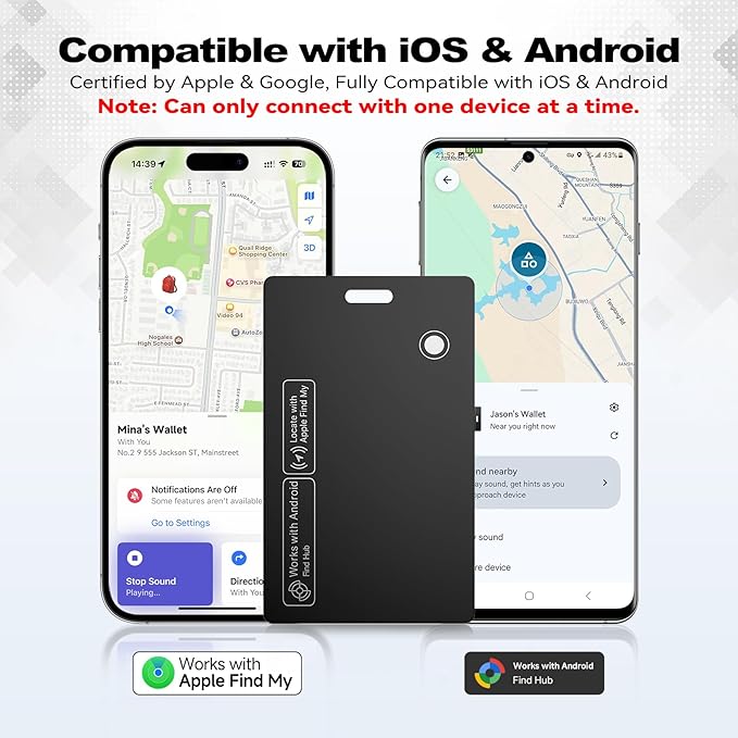 [2026 New] Wallet Tracker Card, Certifed by Apple Find My & Google's Find Hub, Android airtag, Item Locator, Credit Card Size Tracker, Card Holder Tracker, Keys, Bags (Black, 1 Pack)
