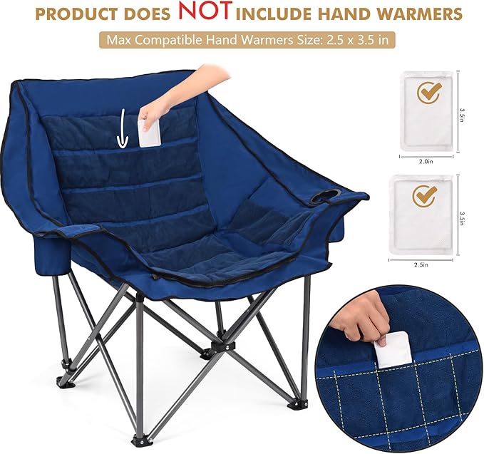 Oversized Fully Padded Camping Chair with Removable Foot Pocket, Heavy Duty Comfy Folding Camp Sports Chair for Adults, Summer, Winter, Outdoor, Ice Fishing, Hunting, RV, Cup Holder, XL, 400 LBS