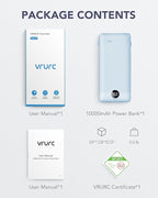 VRURC Portable Charger Built-in Cables and AC Wall Plug, USB C Power Bank 10000mAh, Travel Essentials Phone Charger Compact Lightweight External Battery Pack for Smart Phones, Tablets etc-Blue