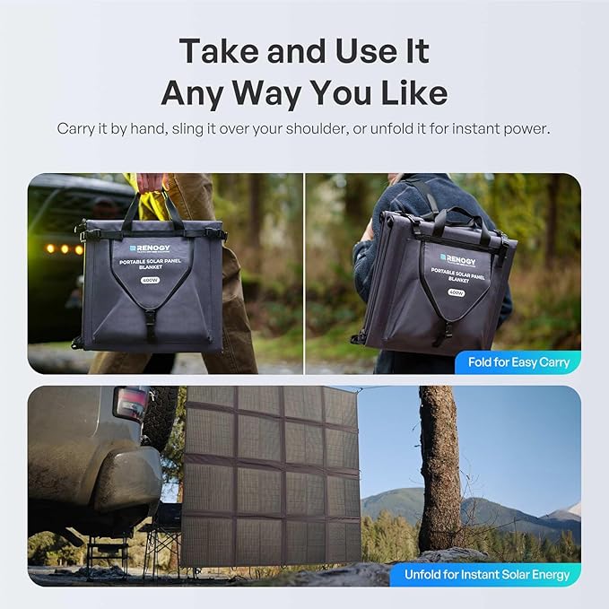 Renogy 200W Portable Solar Panel Blanket, 25% High Efficiency N-Type Foldable Solar Charger for Power Station, Lightweight 8-Fold Space Save, USB-A Type-C Output, For Camping, RV, Pickup Truck, Marine