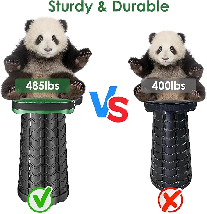 Folding Camping Stool, Square Collapsible Portable Stool with Elastic Seat Cushion& Adjustable Nylon Bag, Sturdy Lightweight Telescoping Foldable,Max Load 485lb (Green)