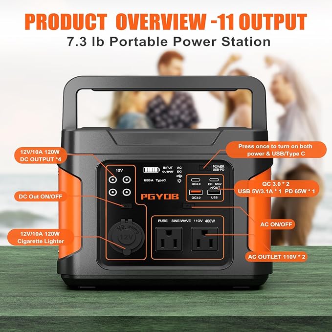 400W Portable Power Station, 296Wh Outdoor Solar Generator Backup Ternary Battery Pure Sine Wave Power Pack with AC/DC Outlet, PD 65W USB-C Outlet for Home, Camping, RV, Blackout, CPAP