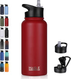 HASLE OUTFITTERS 32 oz Insulated Water Bottle Stainless Steel Double Walled Vacuum Sports Water Bottle with 2 Lids (Straw and Spout Lid) for Gym Camping Hiking(Red,1)