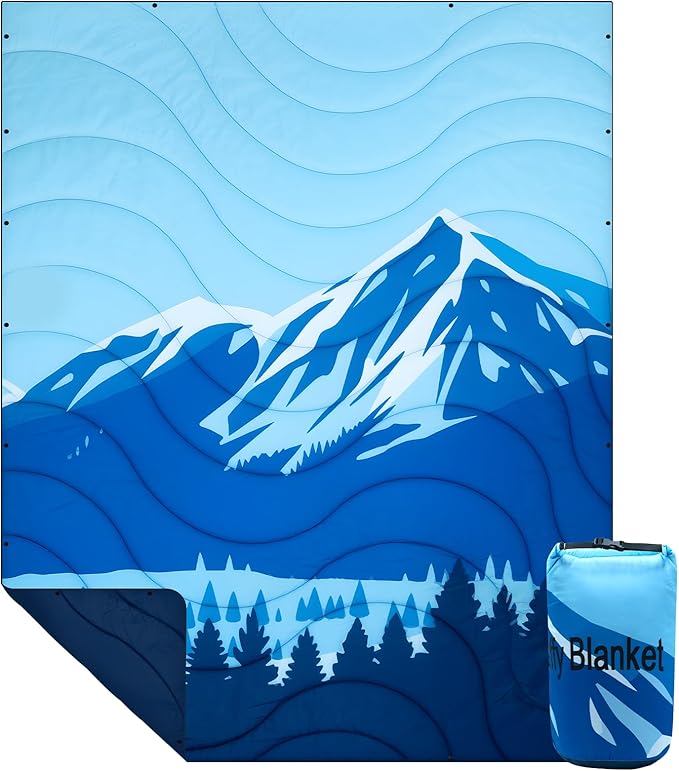 Camping Blanket Waterproof, Packable Down Alternative Puffy Printed Camp Blankets Ultra Warm Lightweight Hammock Top Quilt Outdoor Blanket for Travel Picnic Stadium Hiking Party Cold Weather 55"x78.8"